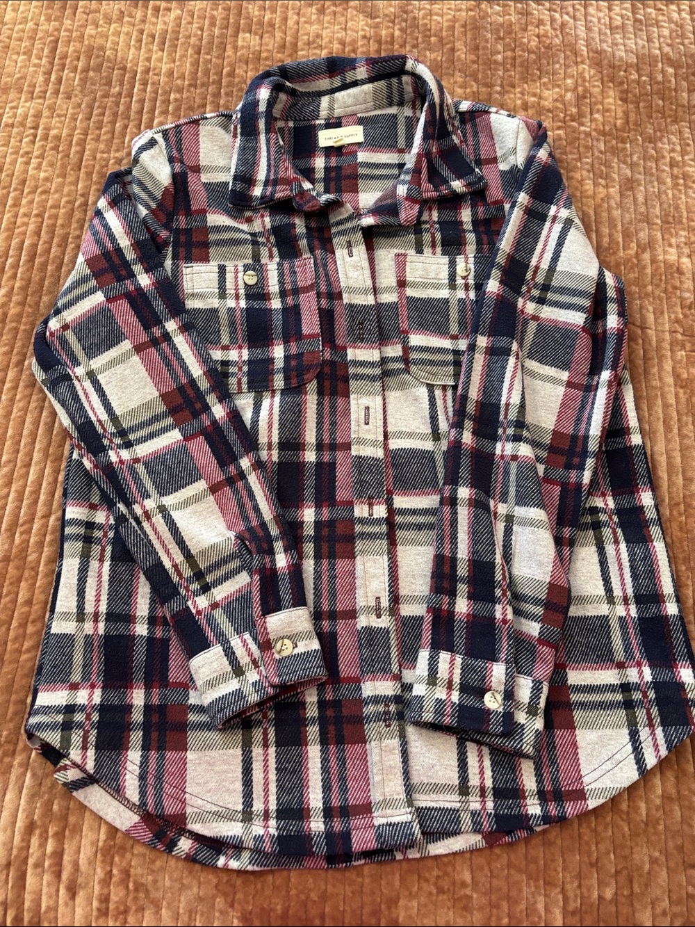 Thread & Supply Pink, Navy & Cream Plaid Button-Down Shirt